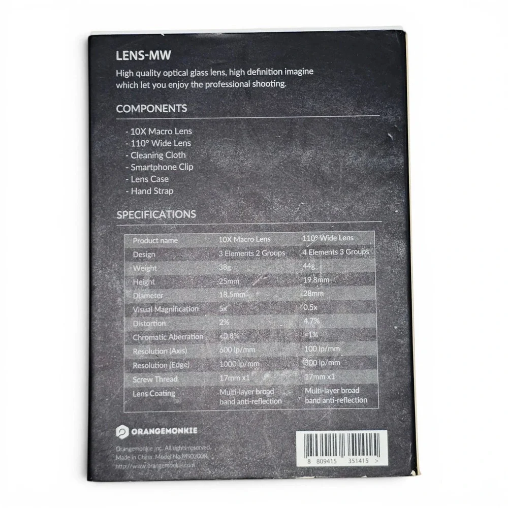 Orangemonkie LENS-MW‎ Phone Lens Kit Unisex OS Black Good 10X Macro 110 Wide